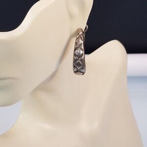 Scandinavian Modernist Pewter Hoop Earrings Vintage Silver Tone Makers Mark
